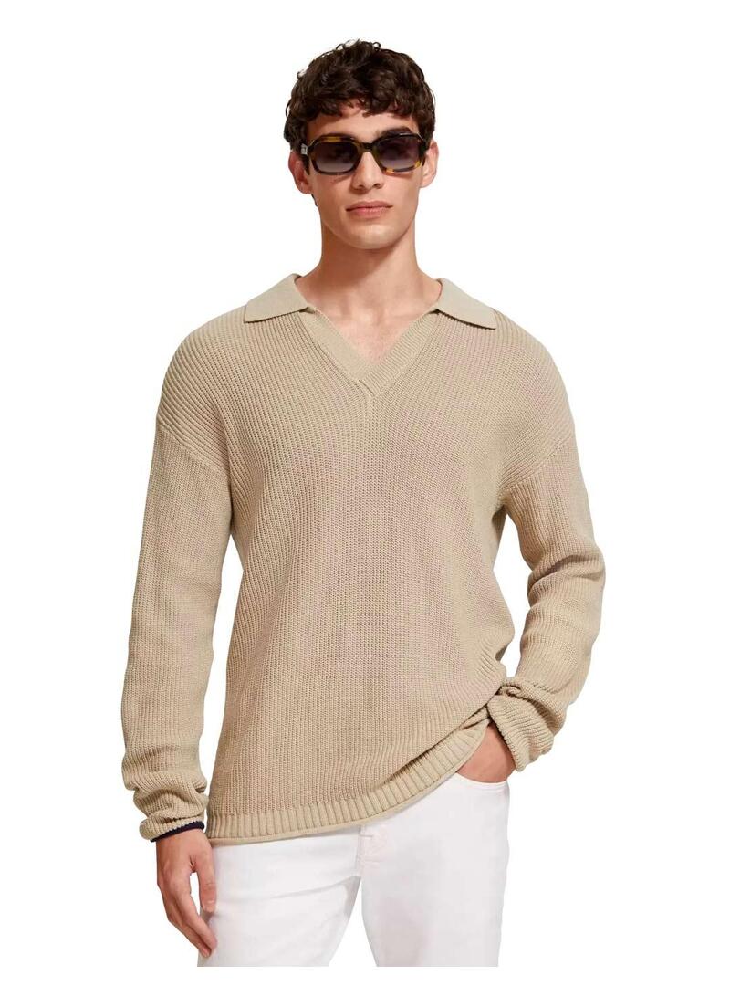 Scotch Soda Long-sleeved Polo Hombre Beige
