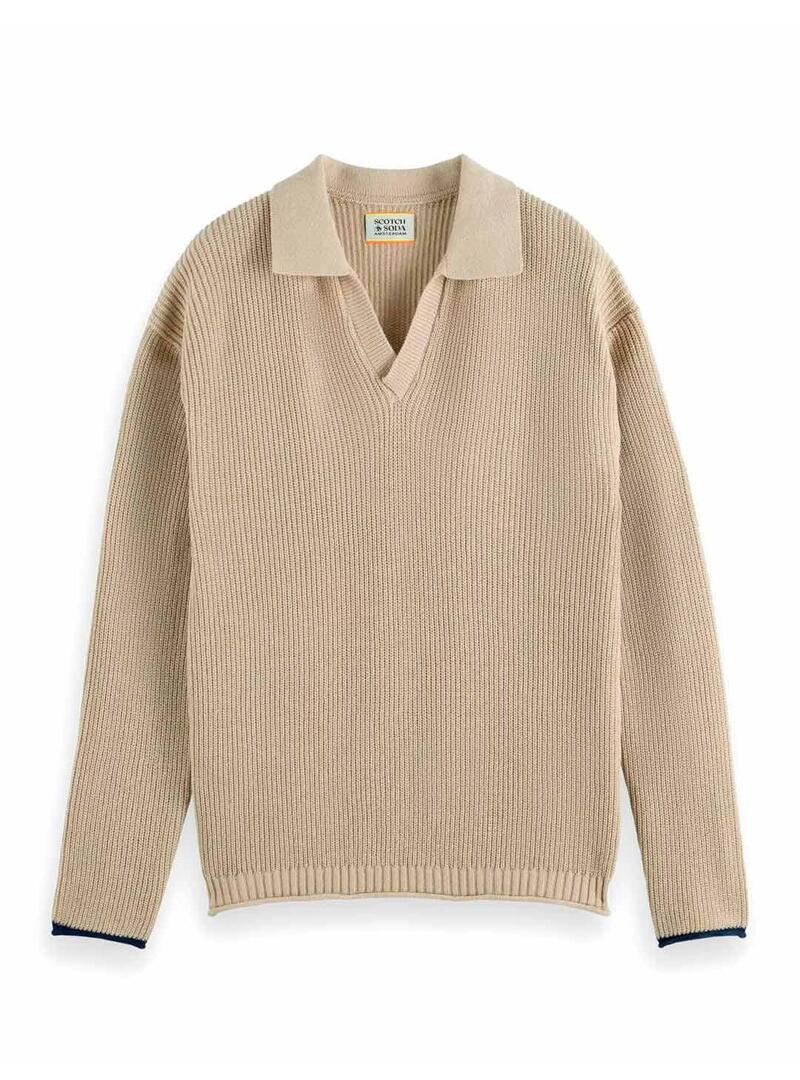 Scotch Soda Long-sleeved Polo Hombre Beige