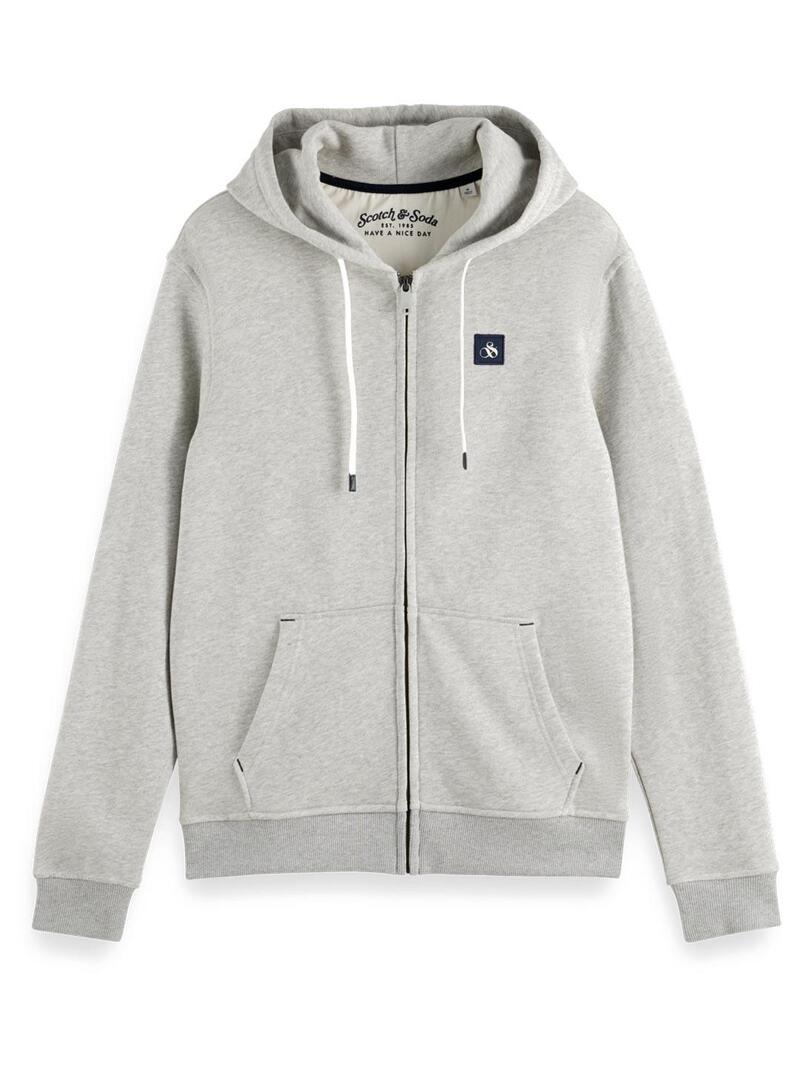 Scotch Soda Essential Logo Badge Sudadera Cremallera Gris