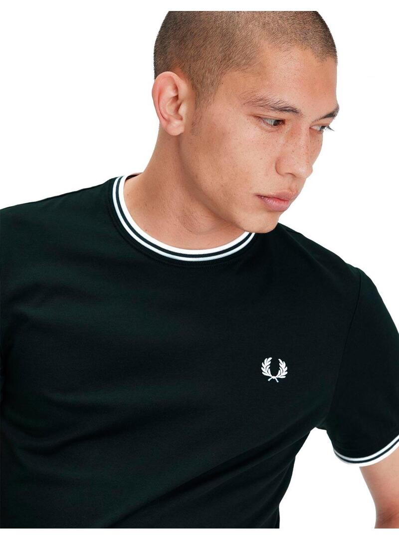 Camiseta Fred Perry Ribete Con Dos Franjas Verde Oscuro