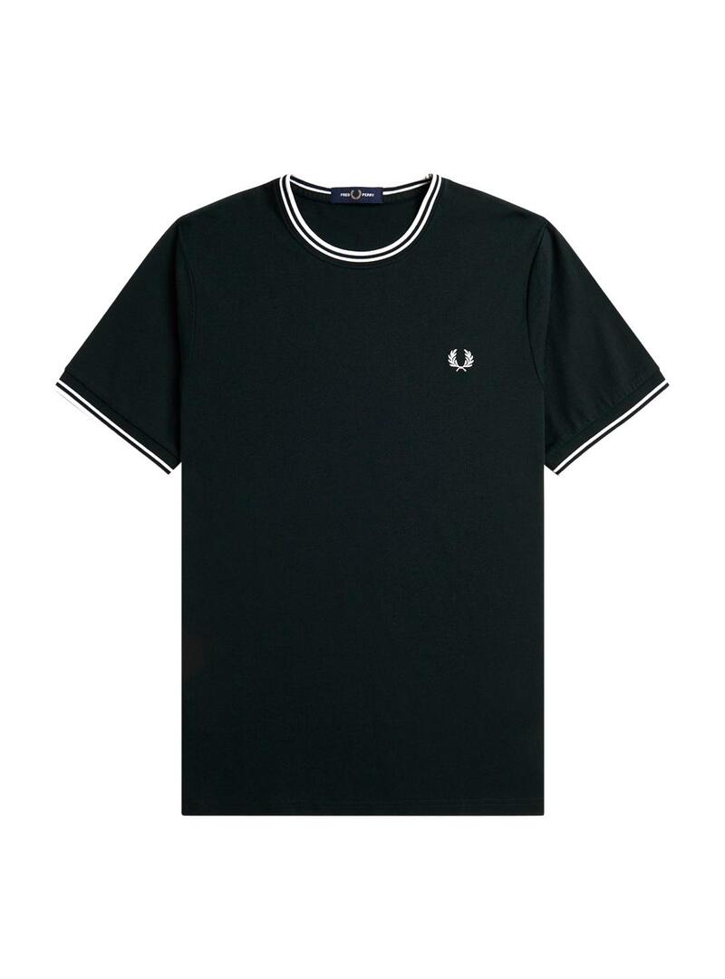 Camiseta Fred Perry Ribete Con Dos Franjas Verde Oscuro