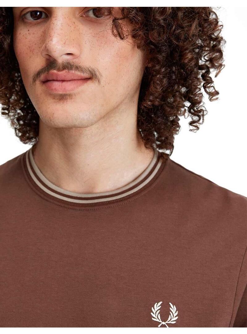 Fred Perry Ribete Con Dos Franjas Camiseta Hombre Marrón