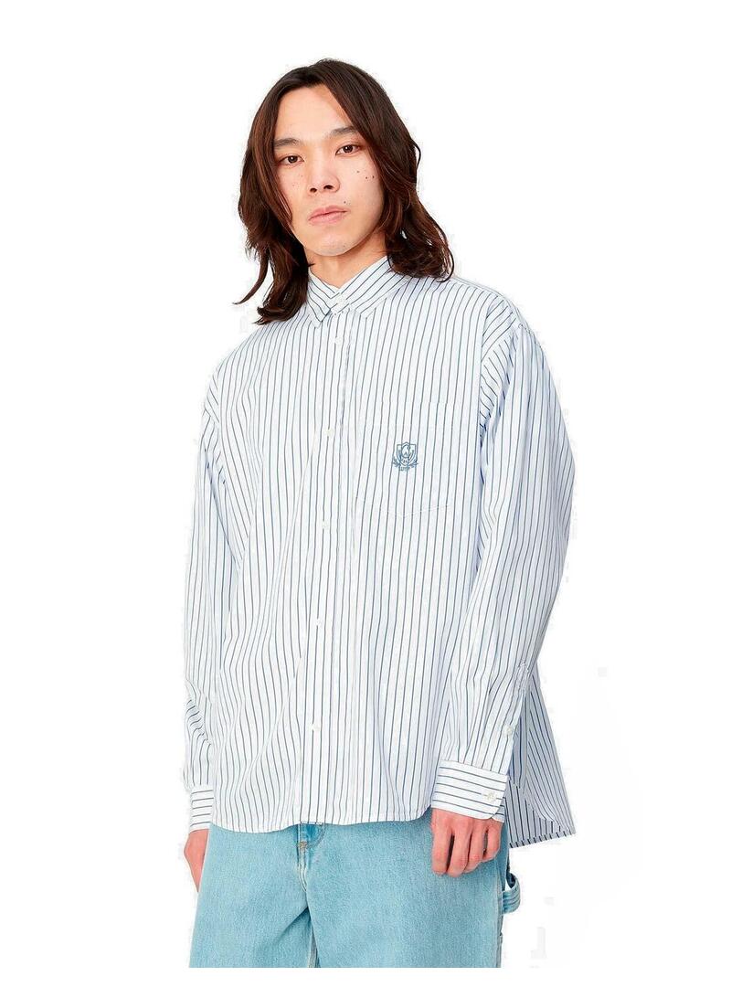 Carhartt L/S Linus Shirt Rayas Camisa Hombre Blanca