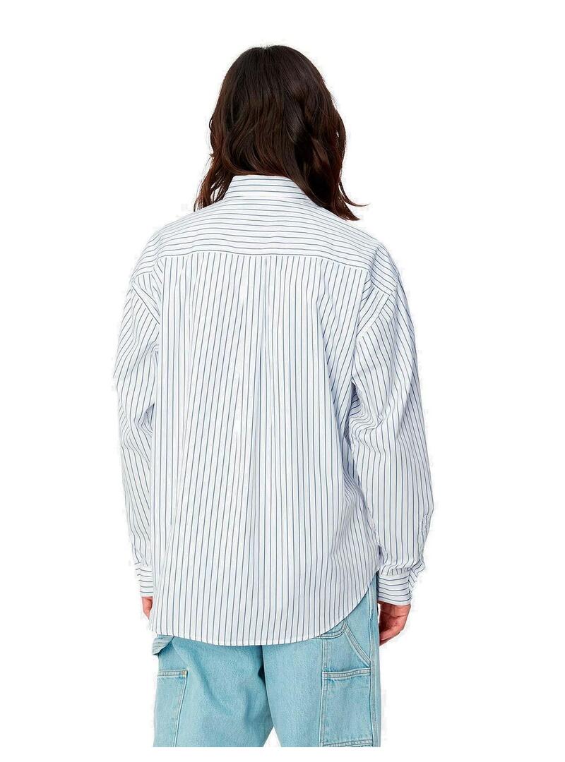Carhartt L/S Linus Shirt Rayas Camisa Hombre Blanca