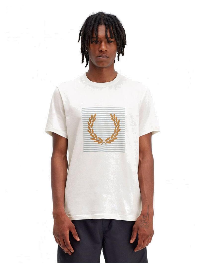 Fred Perry Camiseta Hombre Rayas Laurel Wreath Blanca