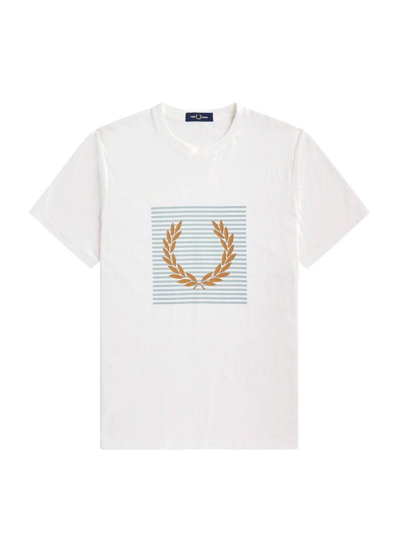 Fred Perry Camiseta Hombre Rayas Laurel Wreath Blanca