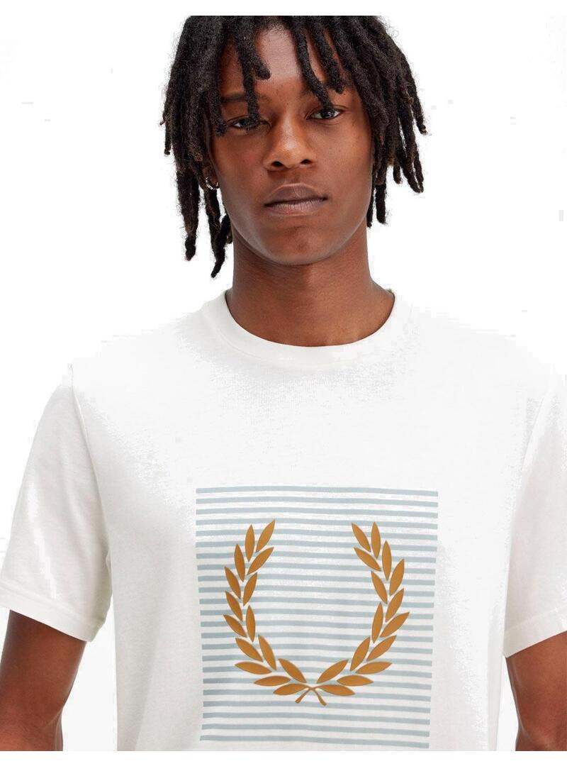 Fred Perry Camiseta Hombre Rayas Laurel Wreath Blanca