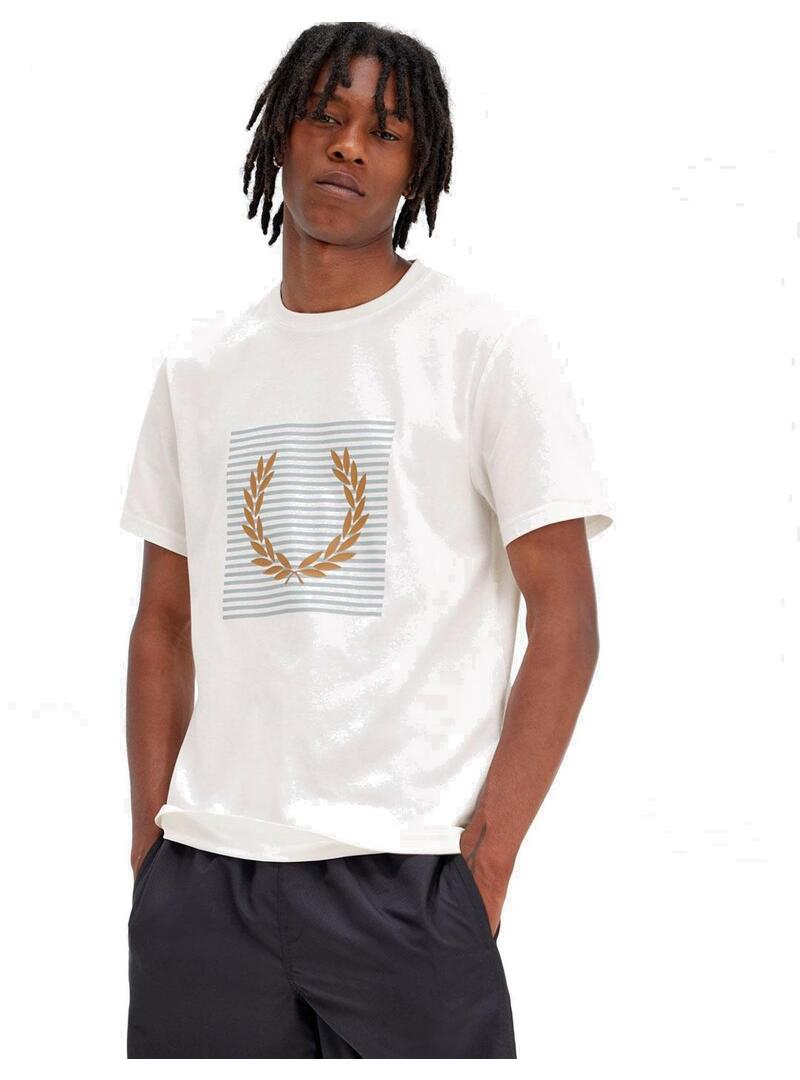 Fred Perry Camiseta Hombre Rayas Laurel Wreath Blanca