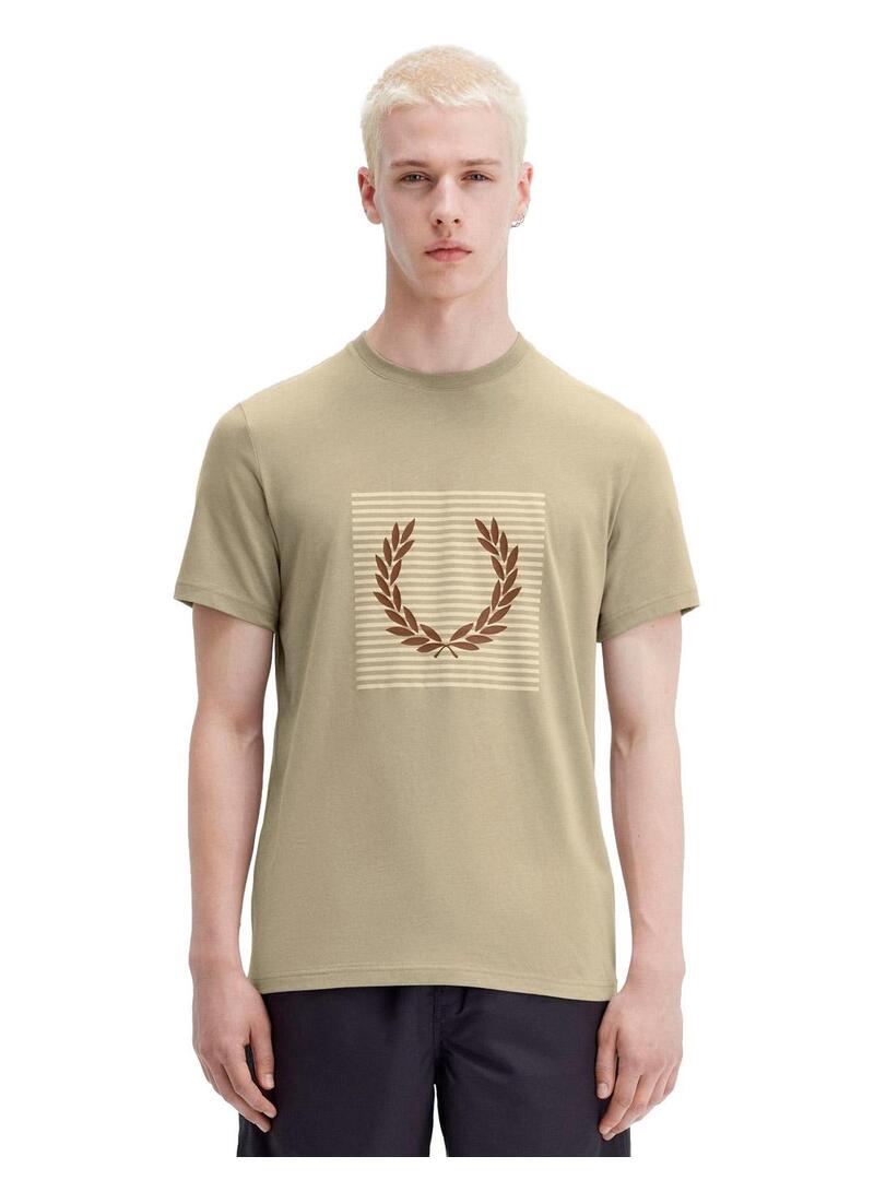 Fred Perry Camiseta Hombre Rayas Laurel Wreath Blanca