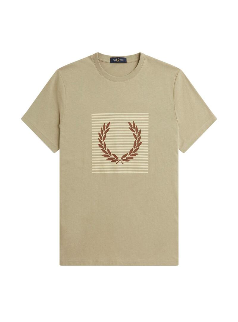 Fred Perry Camiseta Hombre Rayas Laurel Wreath Beige