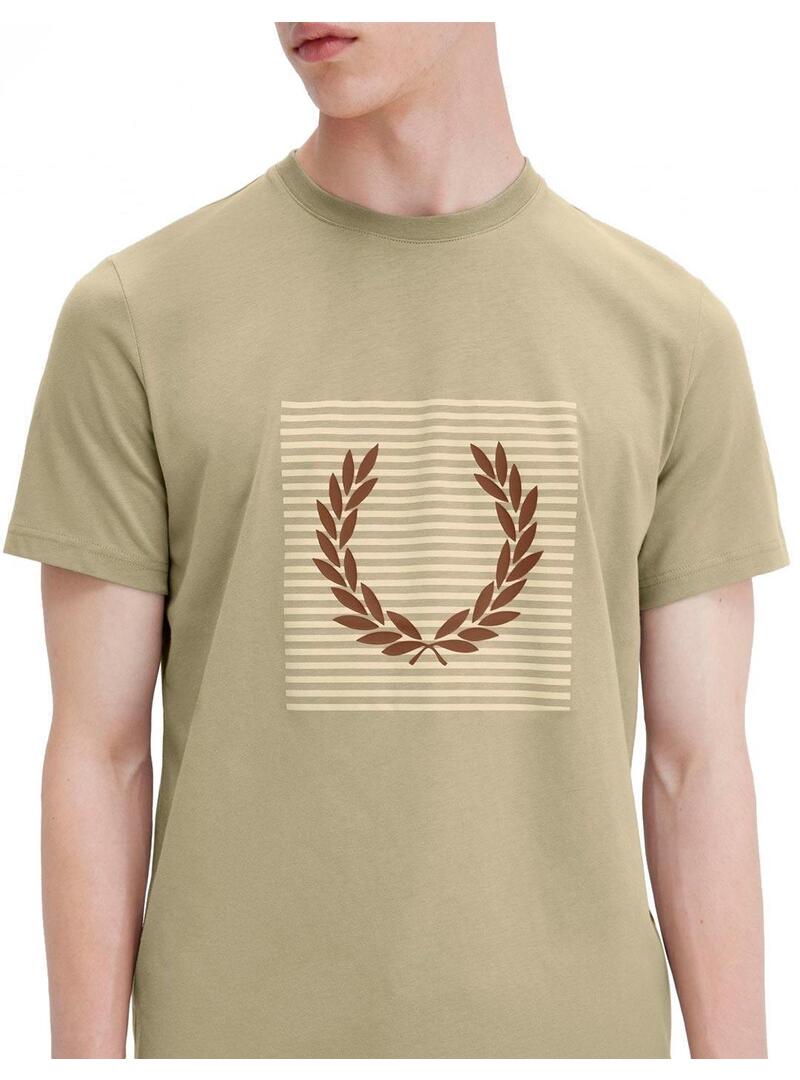 Fred Perry Camiseta Hombre Rayas Laurel Wreath Beige