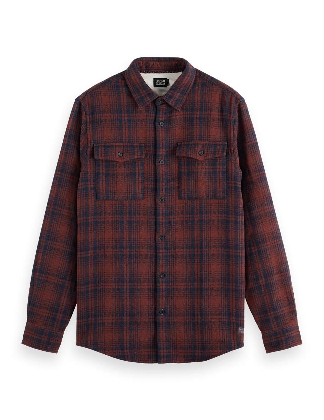 Scotch-Soda Camisa Cuadros Franela Hombre Granate