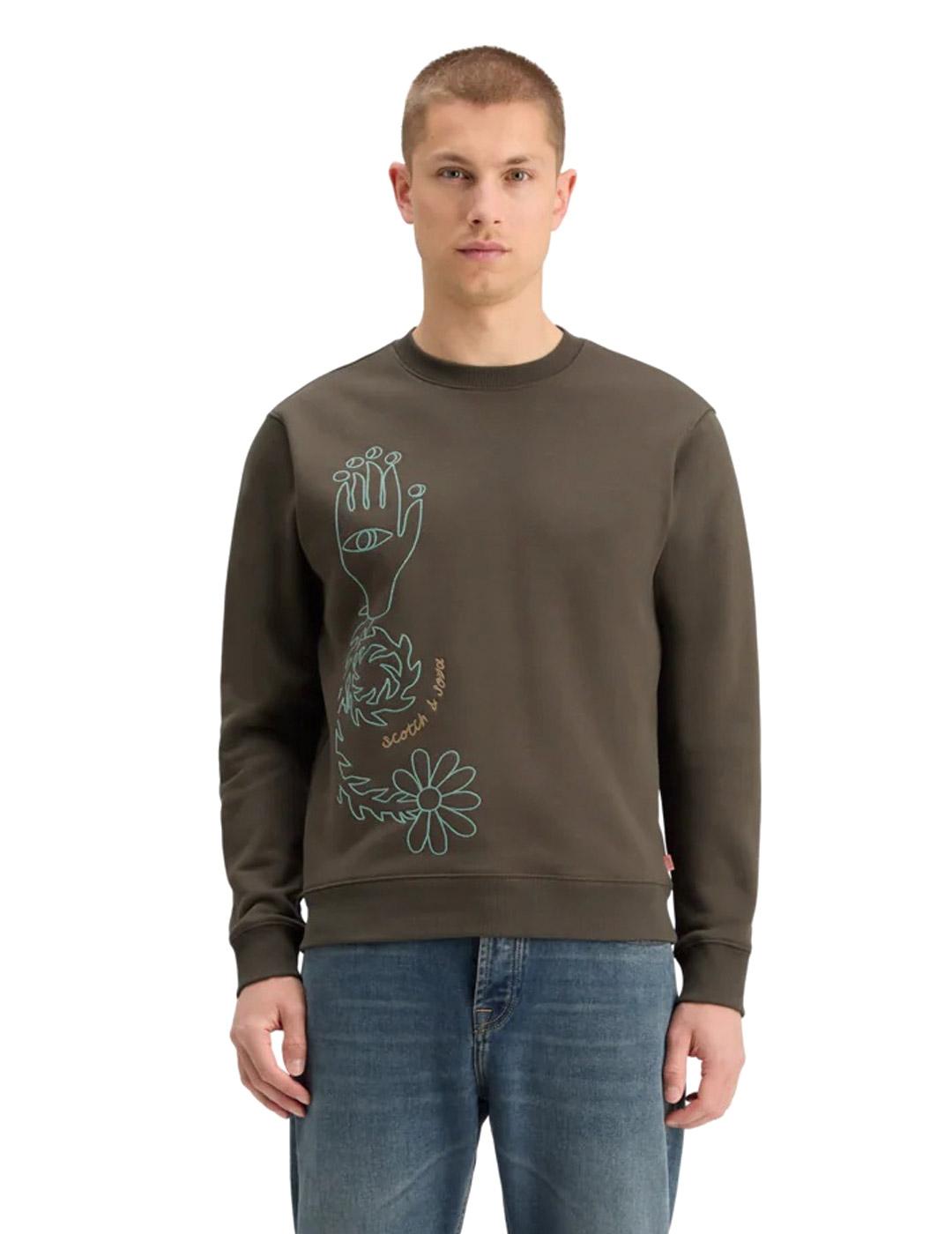 Scotch-Soda Sudadera Hombre Bordado Marrón