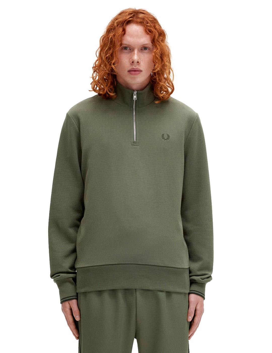 Fred Perry M3574 Sudadera Hombre Media Cremallera Verde