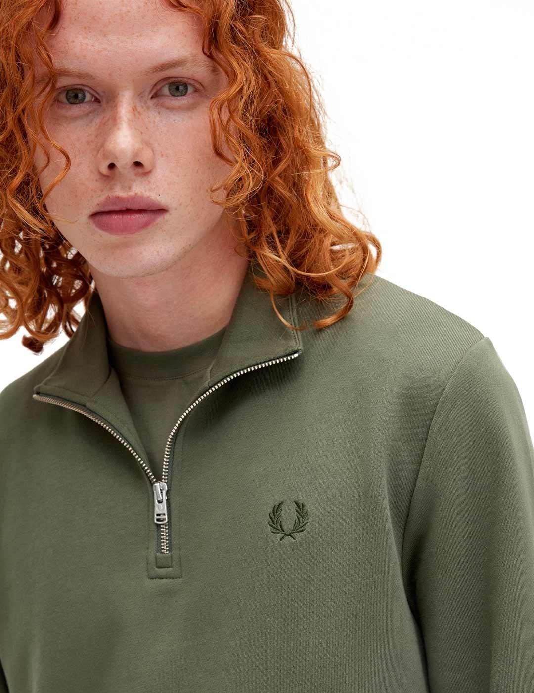 Fred Perry M3574 Sudadera Hombre Media Cremallera Verde