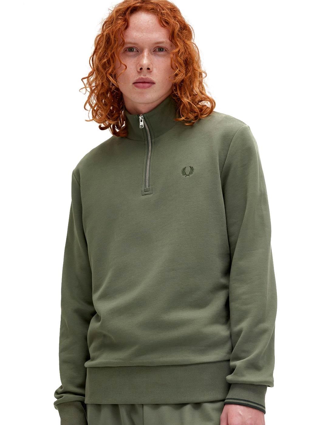 Fred Perry M3574 Sudadera Hombre Media Cremallera Verde
