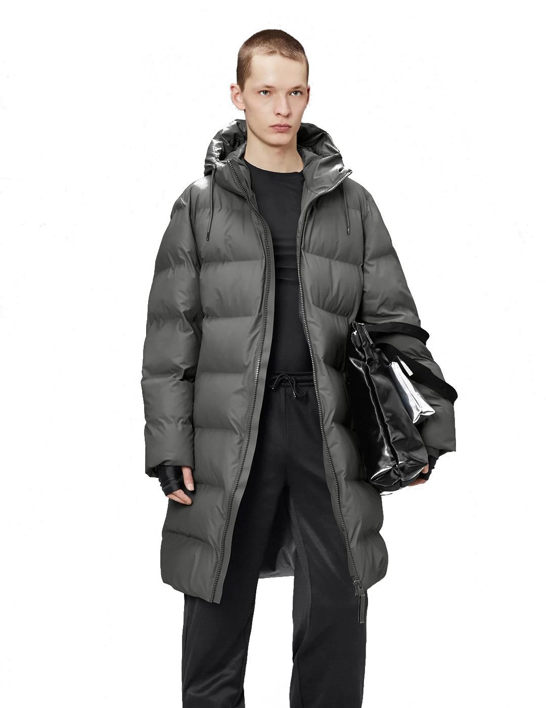 Chaqueta Acolchada Rains Alta Longer Puffer Jacket Gris