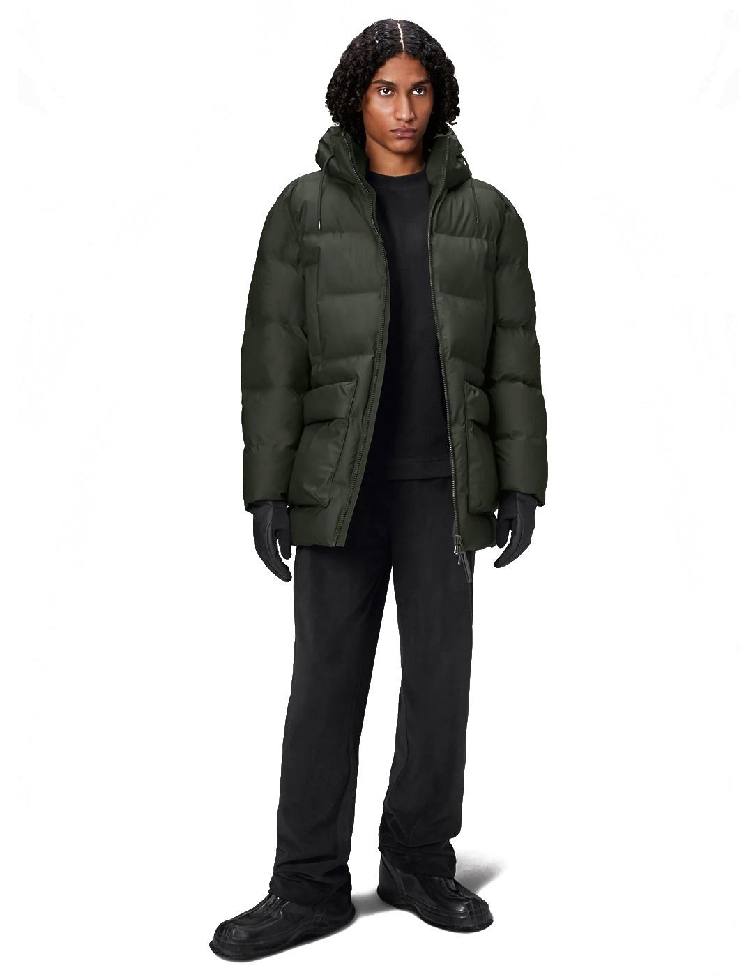 Chaqueta Acolchada Rains Alta Long Puffer Cargo Jacket Verde