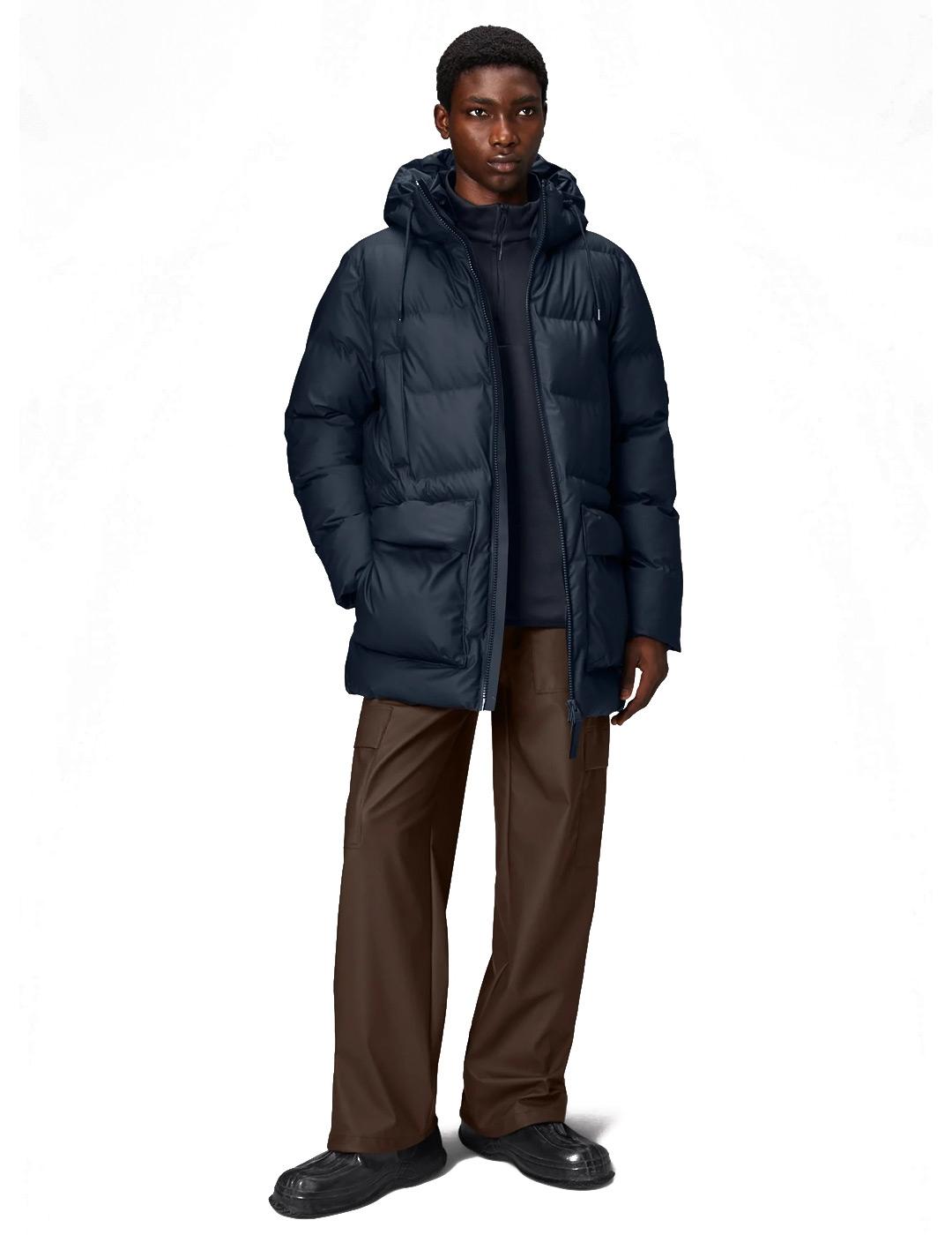 Chaqueta Acolchada Rains Alta Long Puffer Cargo Jacket Azul