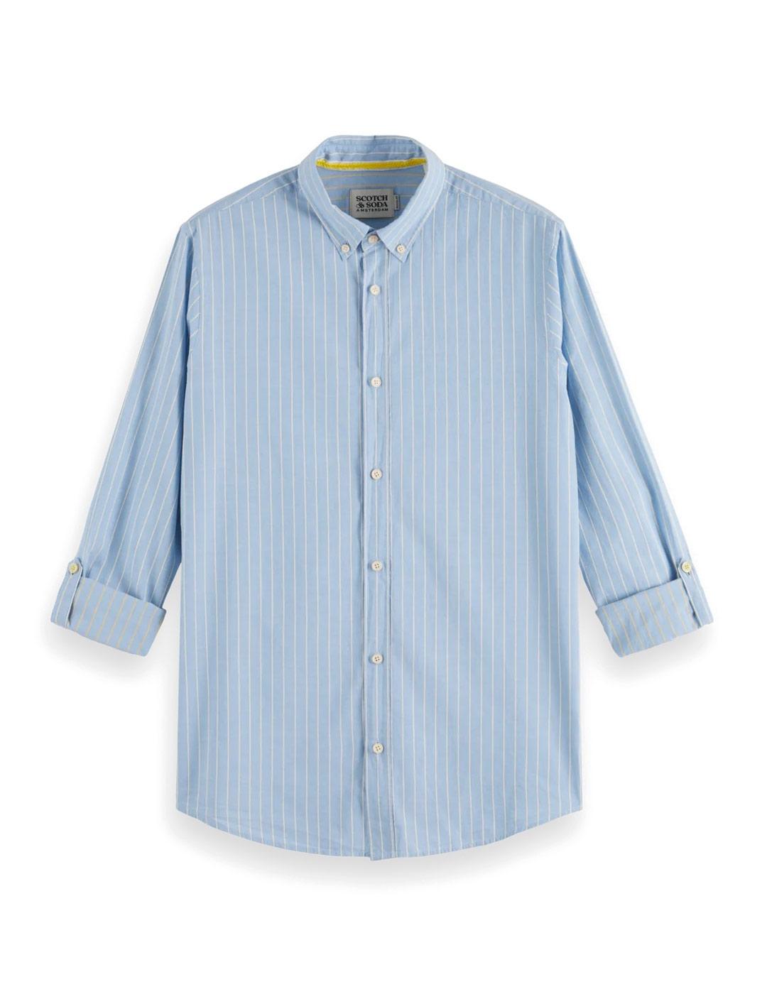 Scotch-Soda Yam Dye Dobby Stripe Camisa Hombre Azul