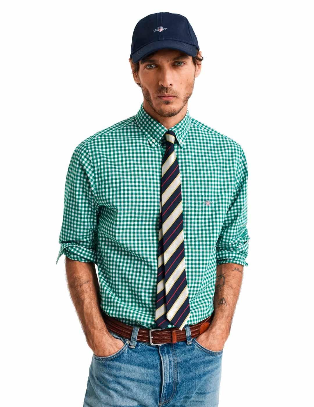 Gant Camisa Hombre Cuadro Pequeño Vichy Verde