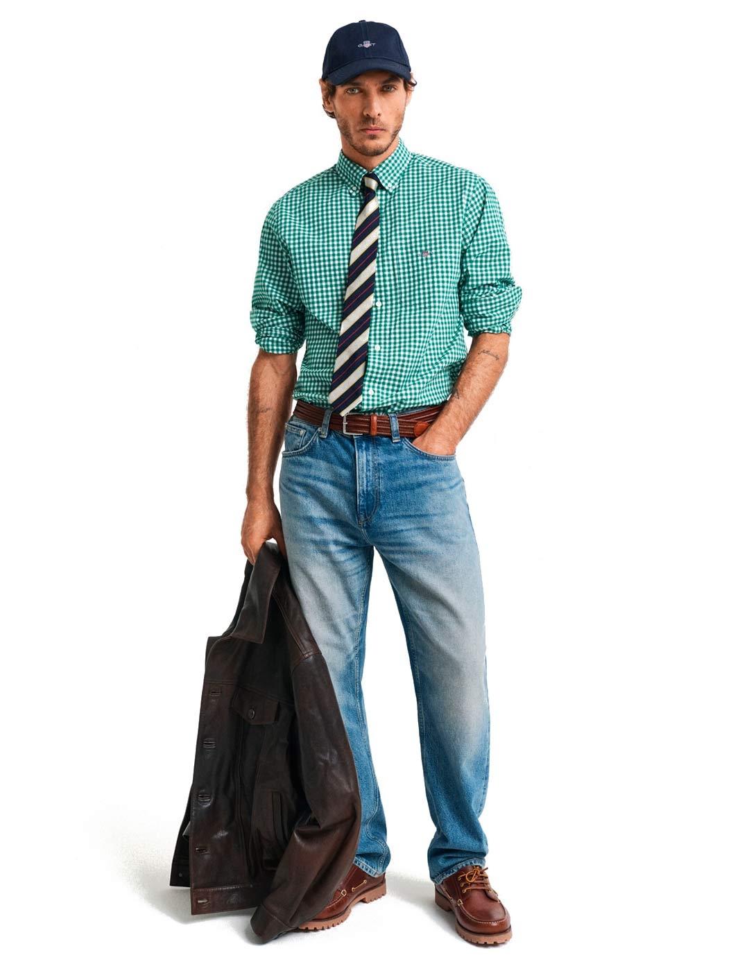 Gant Camisa Hombre Cuadro Pequeño Vichy Verde