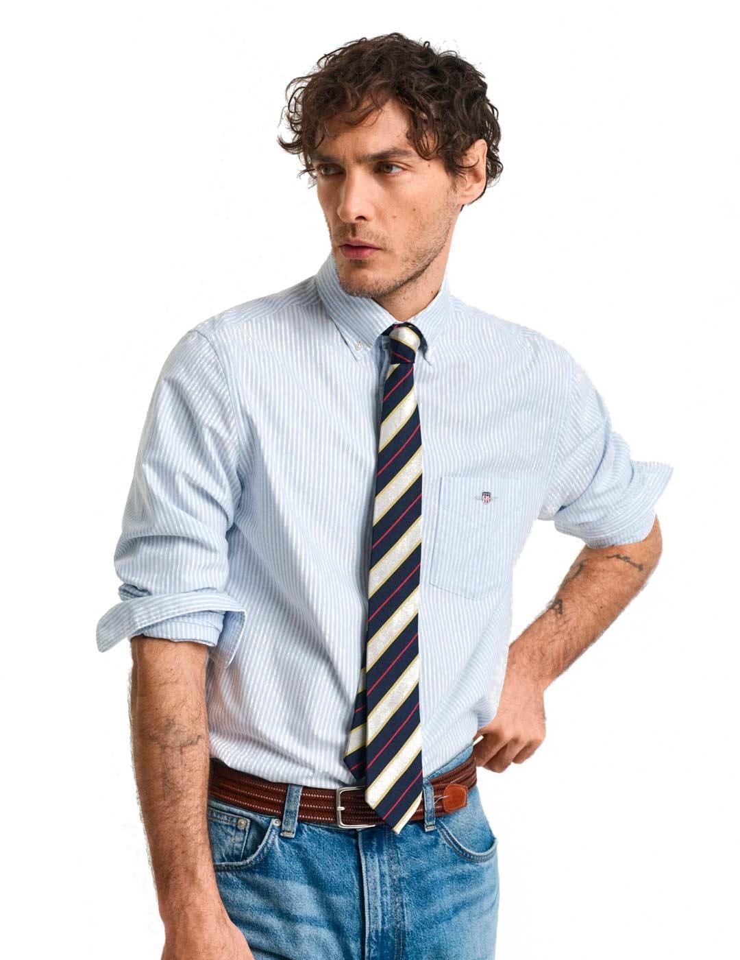 Gant Camisa Hombre Oxford Rayas Azul