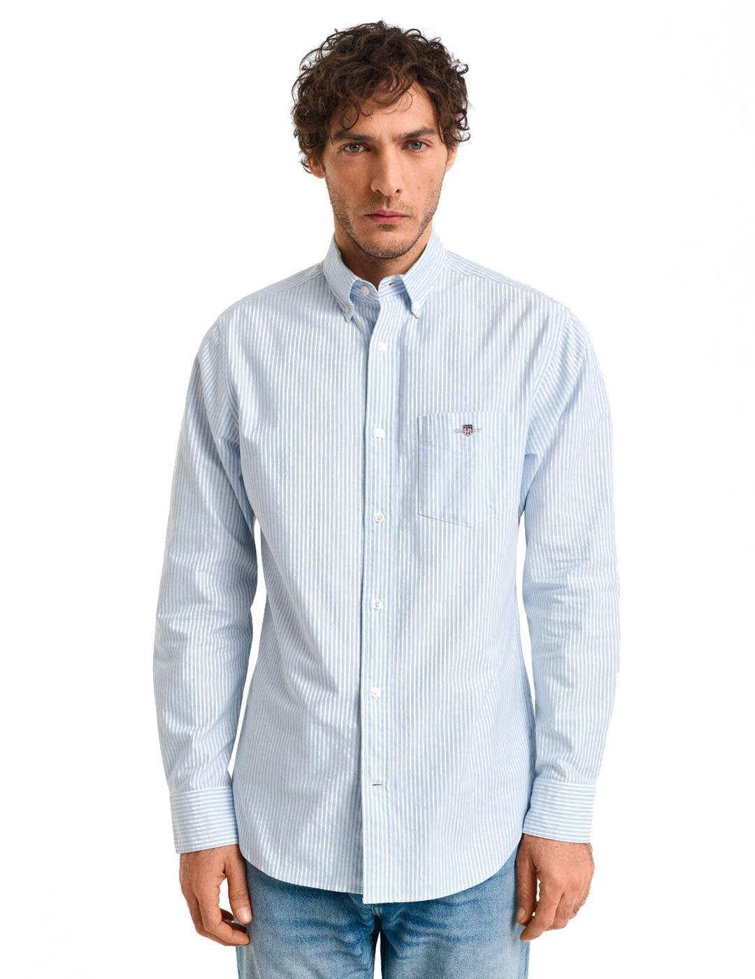 Gant Camisa Hombre Oxford Rayas Azul
