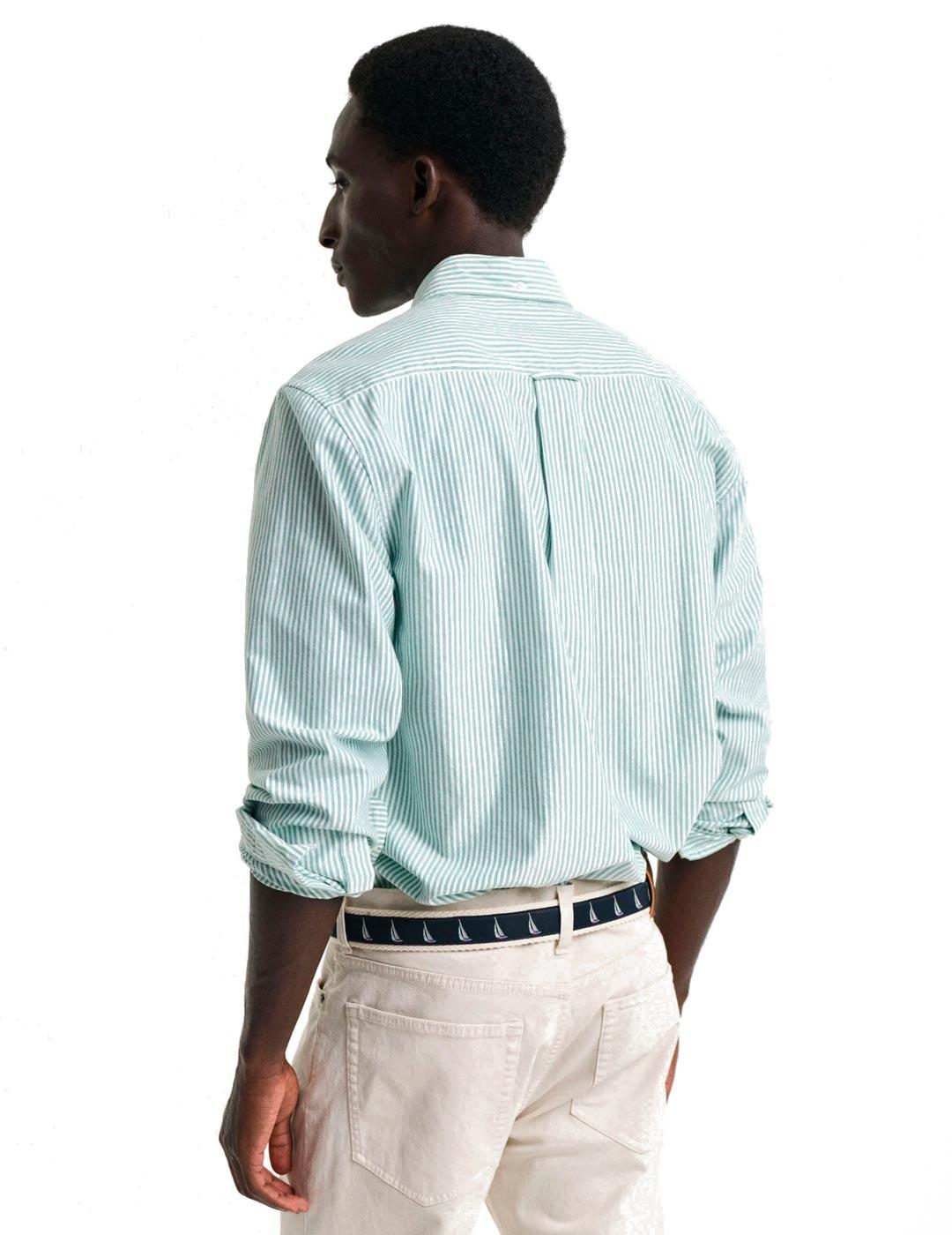 Gant Camisa Hombre Oxford Rayas Verdes