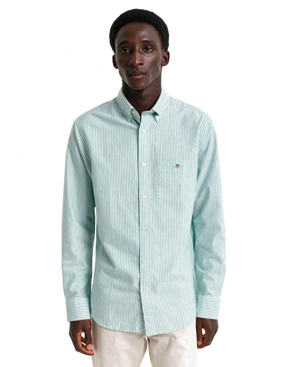 Gant Camisa Hombre Oxford Rayas Verdes