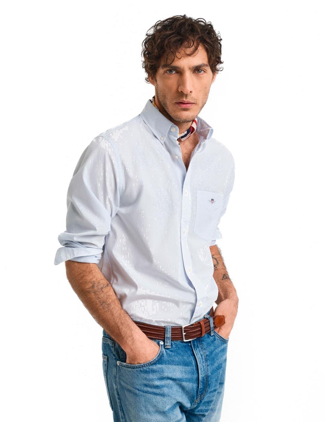 Gant Camisa Popelín Rayas Hombre Azxules