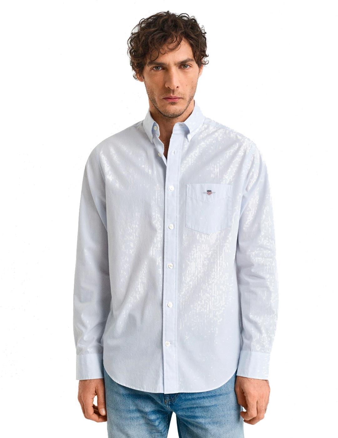 Gant Camisa Popelín Rayas Hombre Azxules
