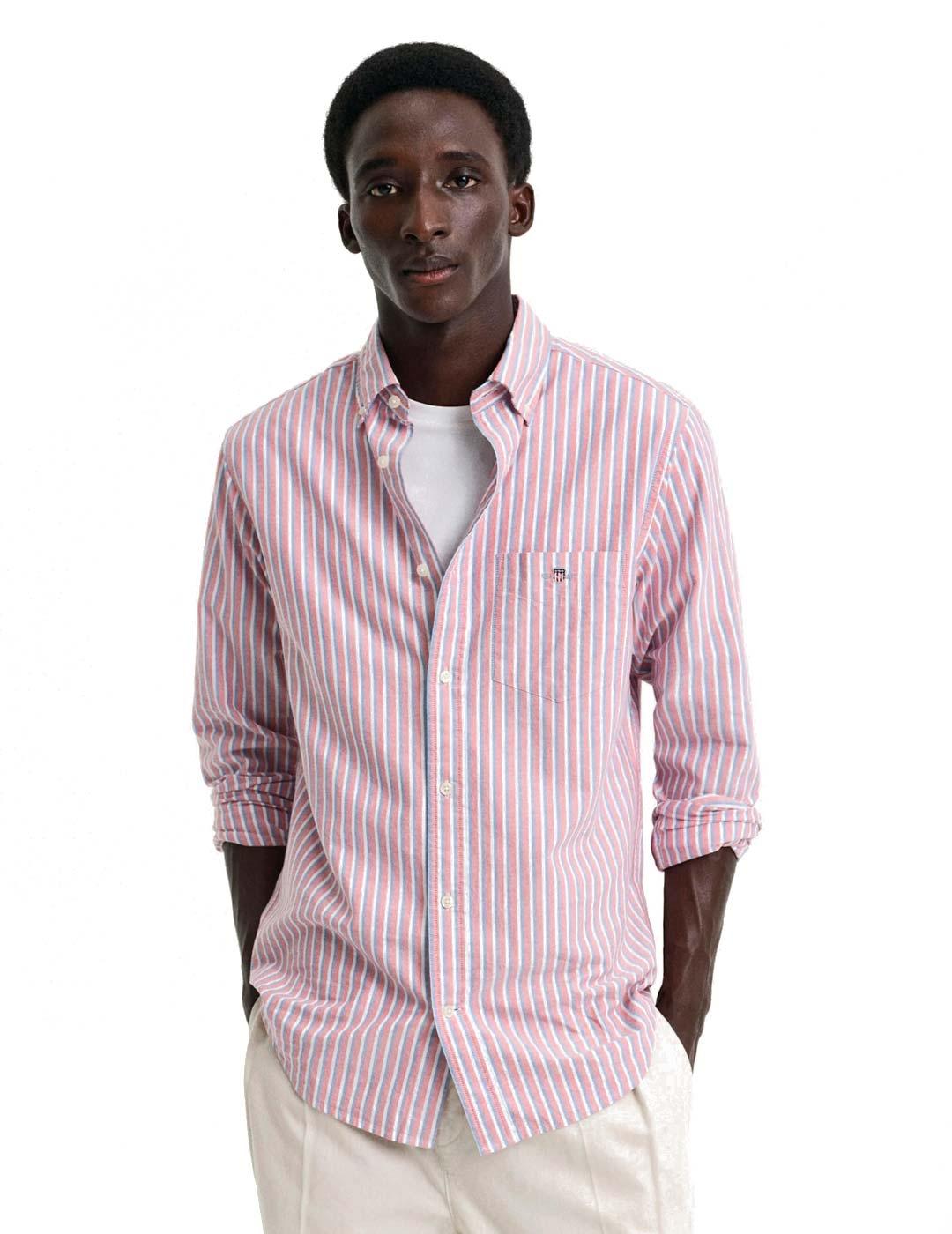 Gant Camisa Oxford Rayas Hombre Rojas