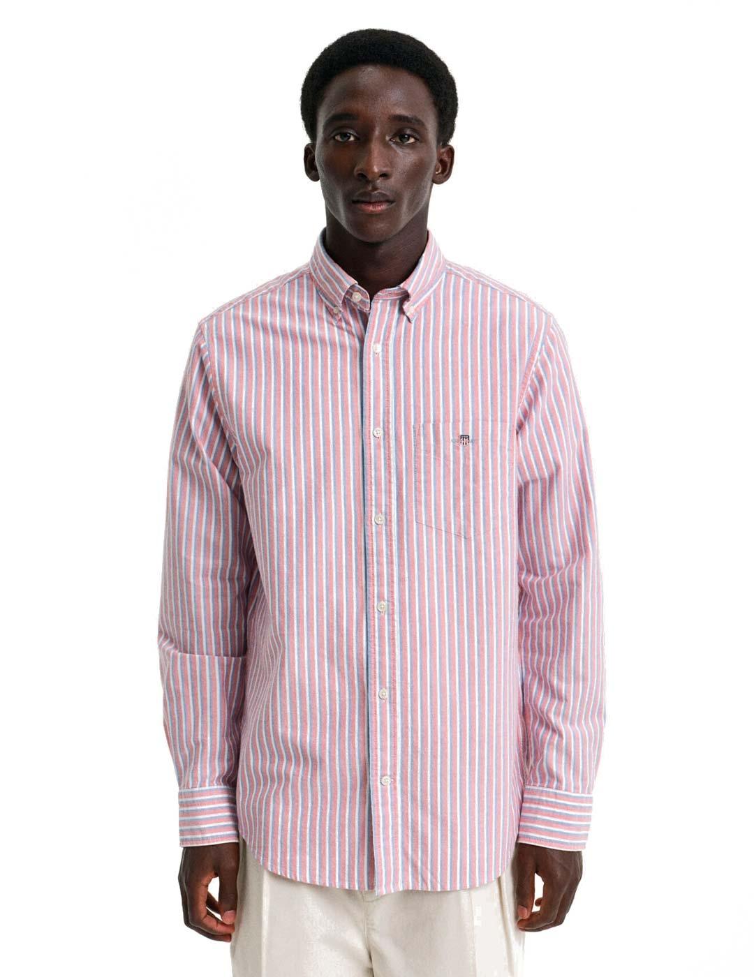Gant Camisa Oxford Rayas Hombre Rojas