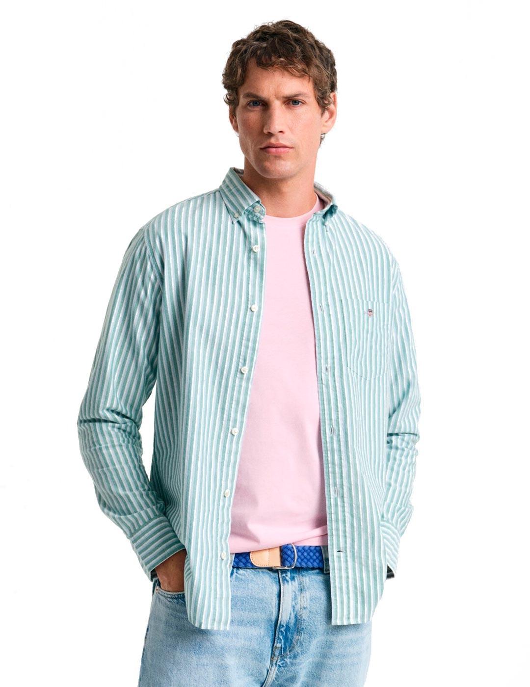 Gant Camisa Hombre Rayas Verdes