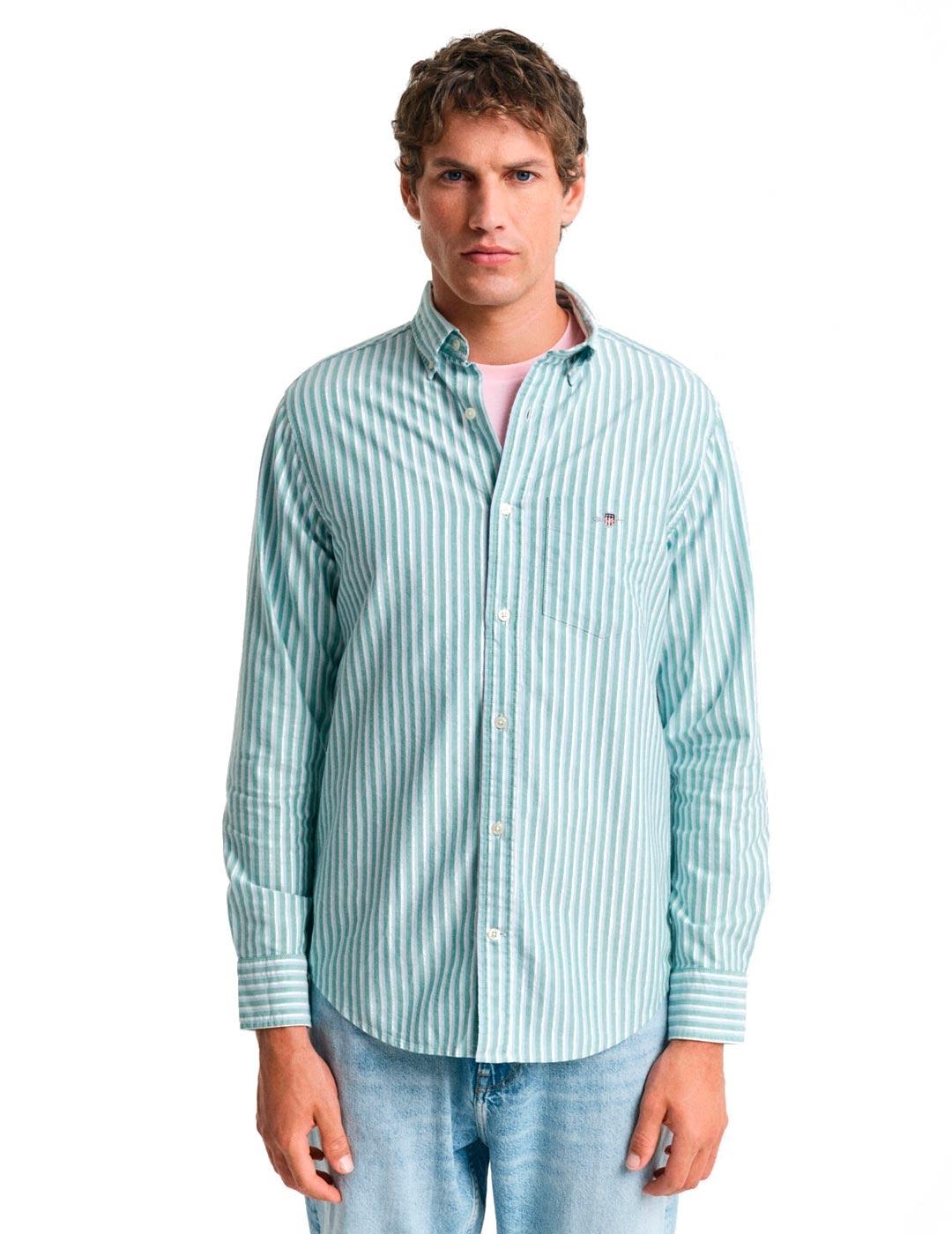 Gant Camisa Hombre Rayas Verdes
