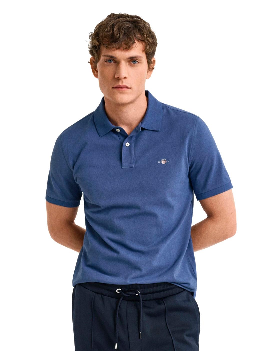 Gant Polo Hombre Piqué Azul Grisaceo