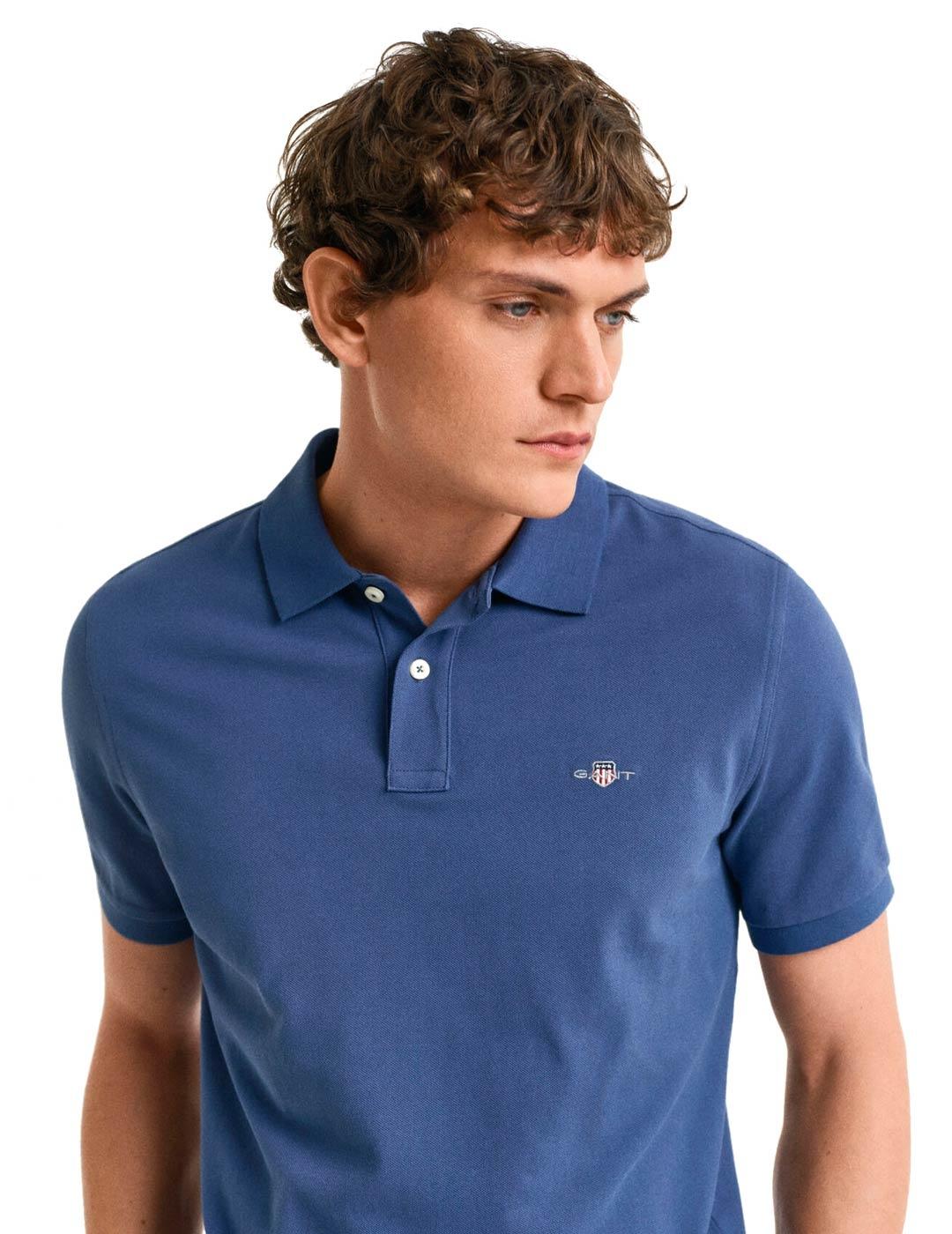 Gant Polo Hombre Piqué Azul Grisaceo