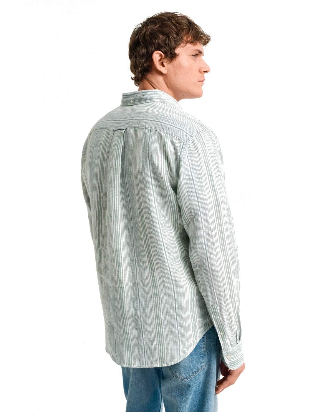 Gant Camisa Lino Rayas Hombre Verde