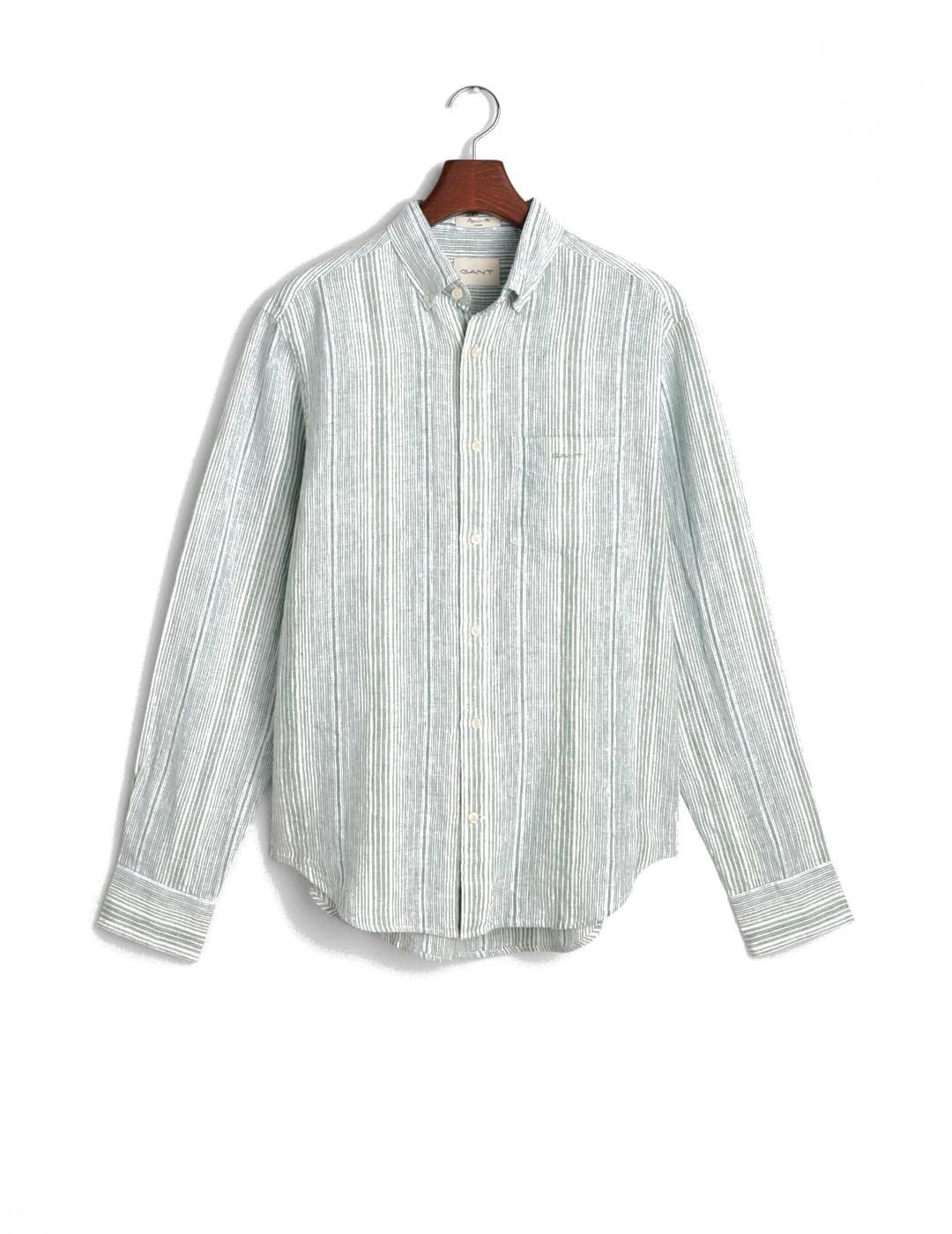Gant Camisa Lino Rayas Hombre Verde
