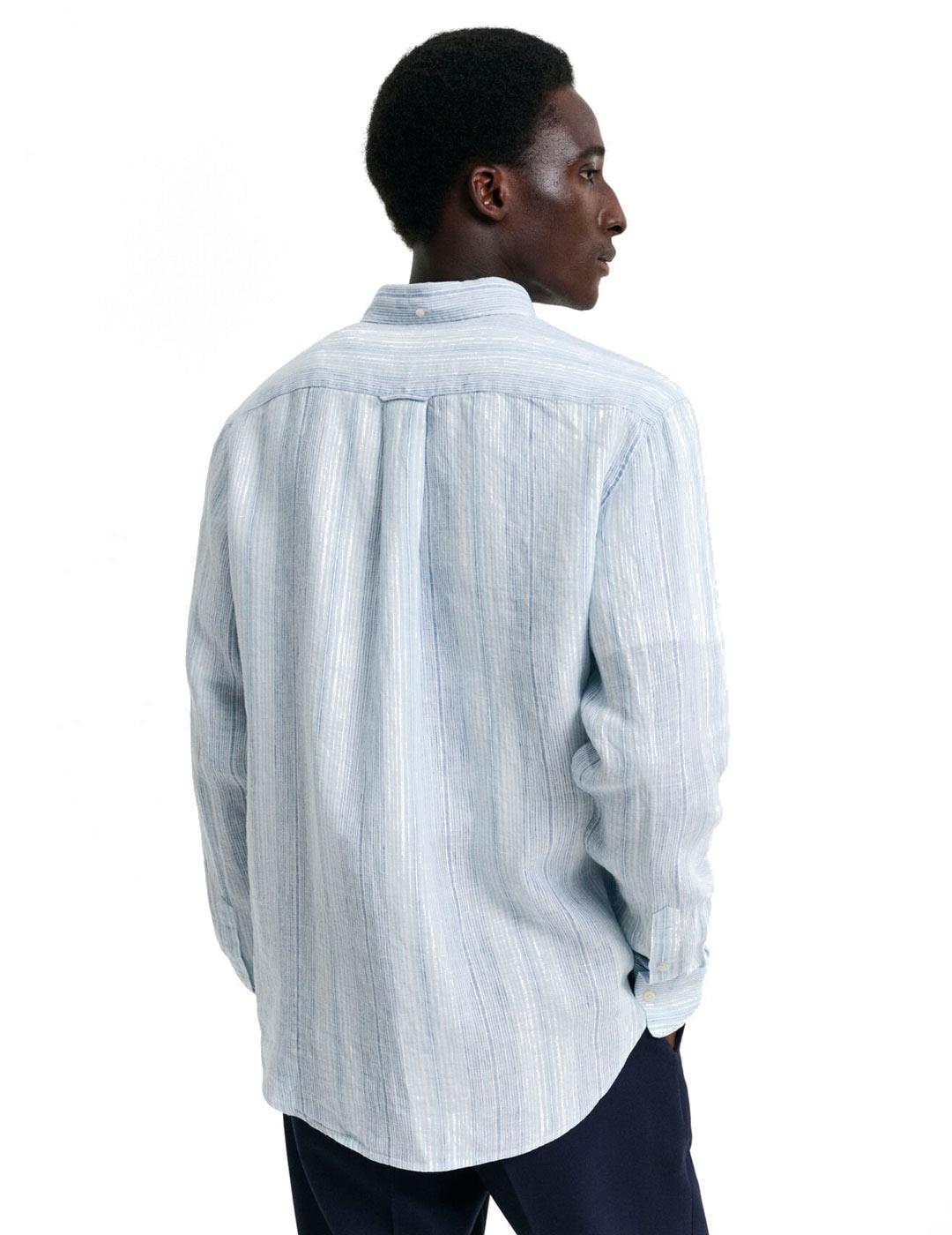 Gant Camisa Lino Rayas Hombre Azul