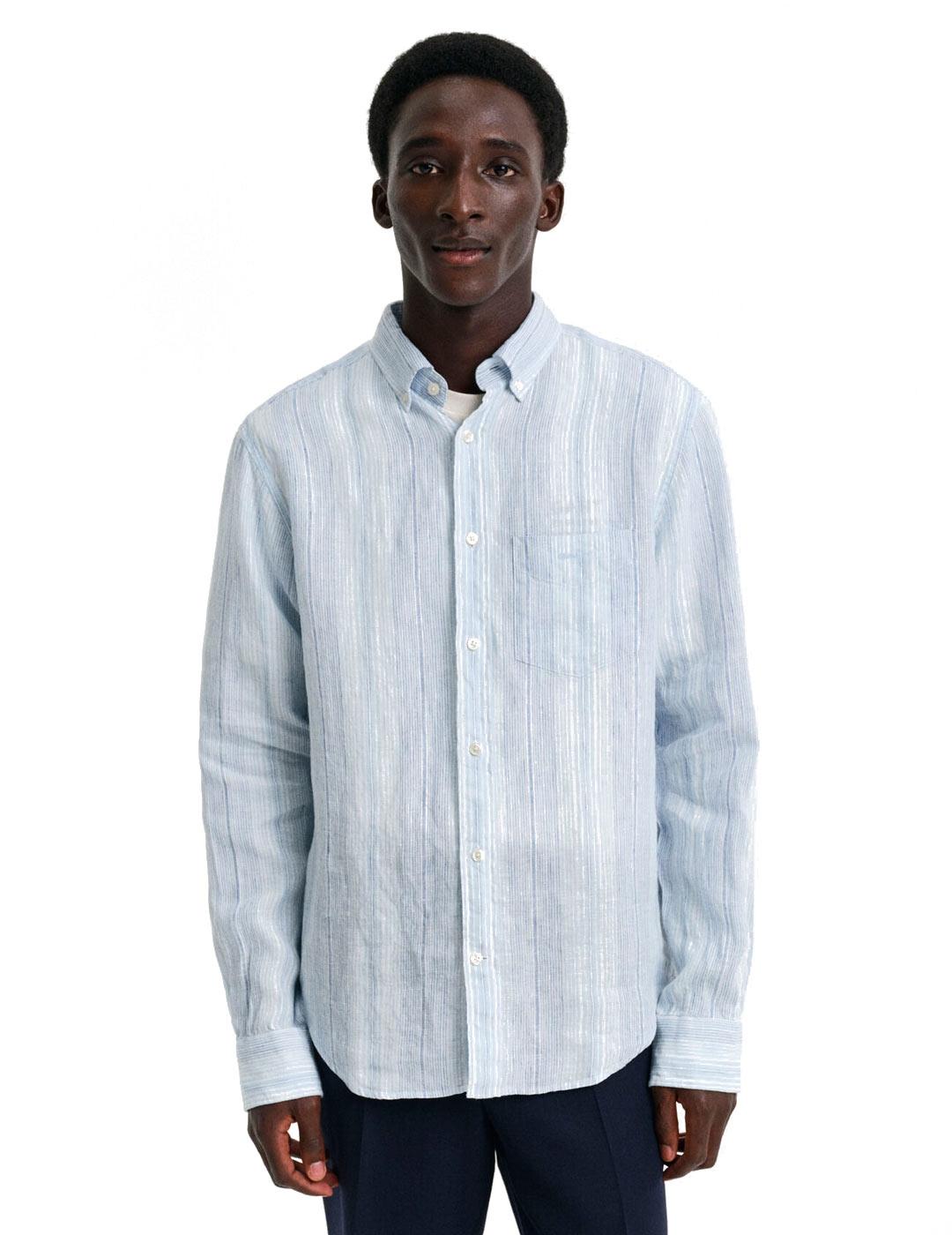 Gant Camisa Lino Rayas Hombre Azul