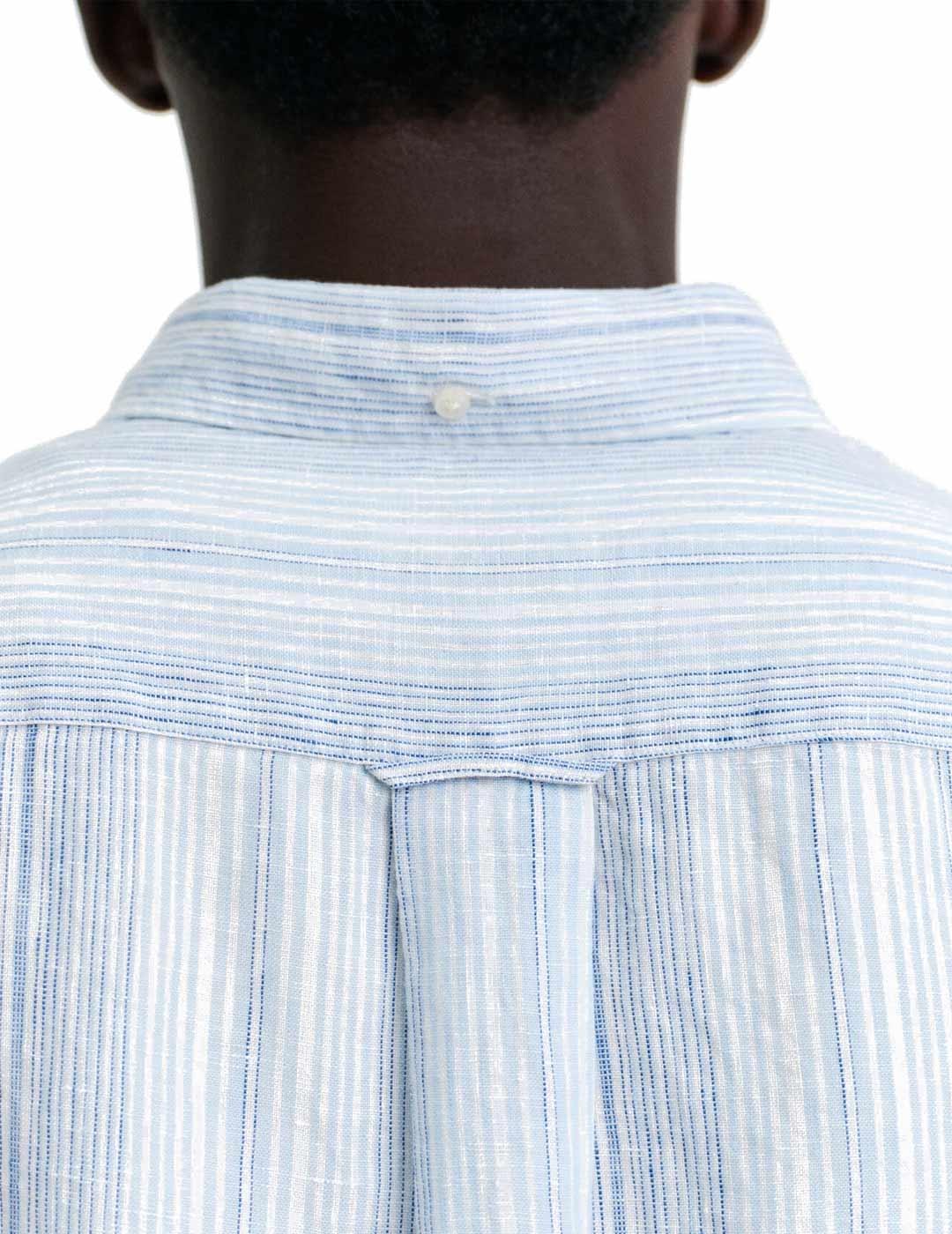 Gant Camisa Lino Rayas Hombre Azul