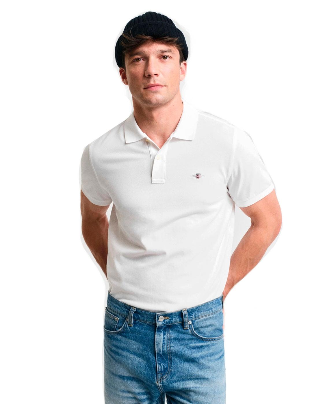 Gant Polo Hombre Piqué Blanco