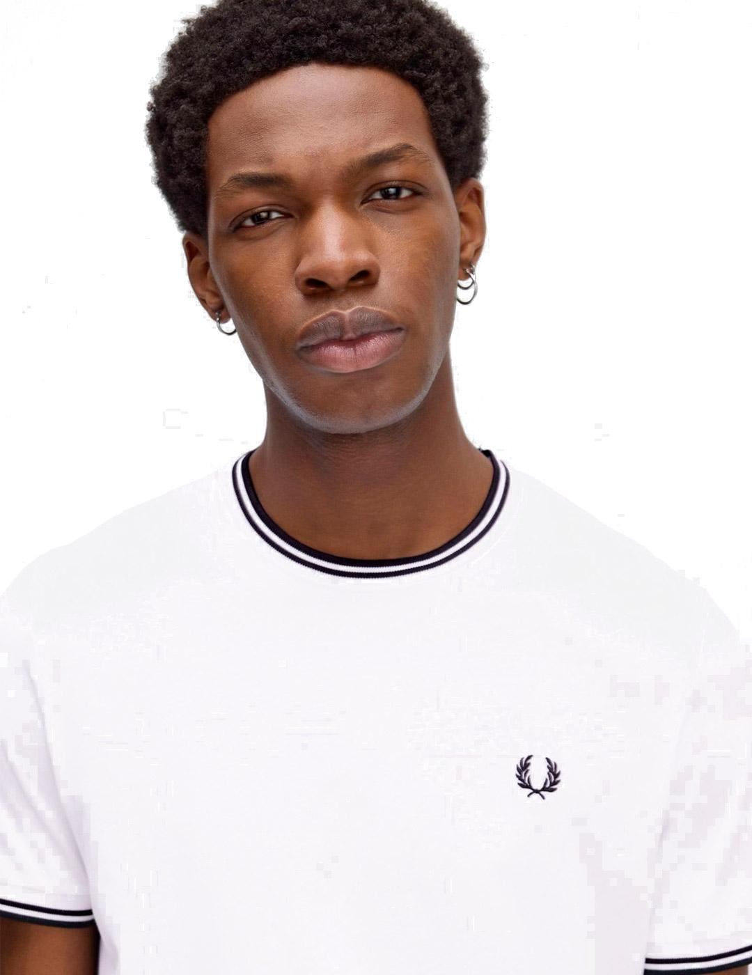 Fred Perry M1588 Camiseta Hombre Franjas Blanca