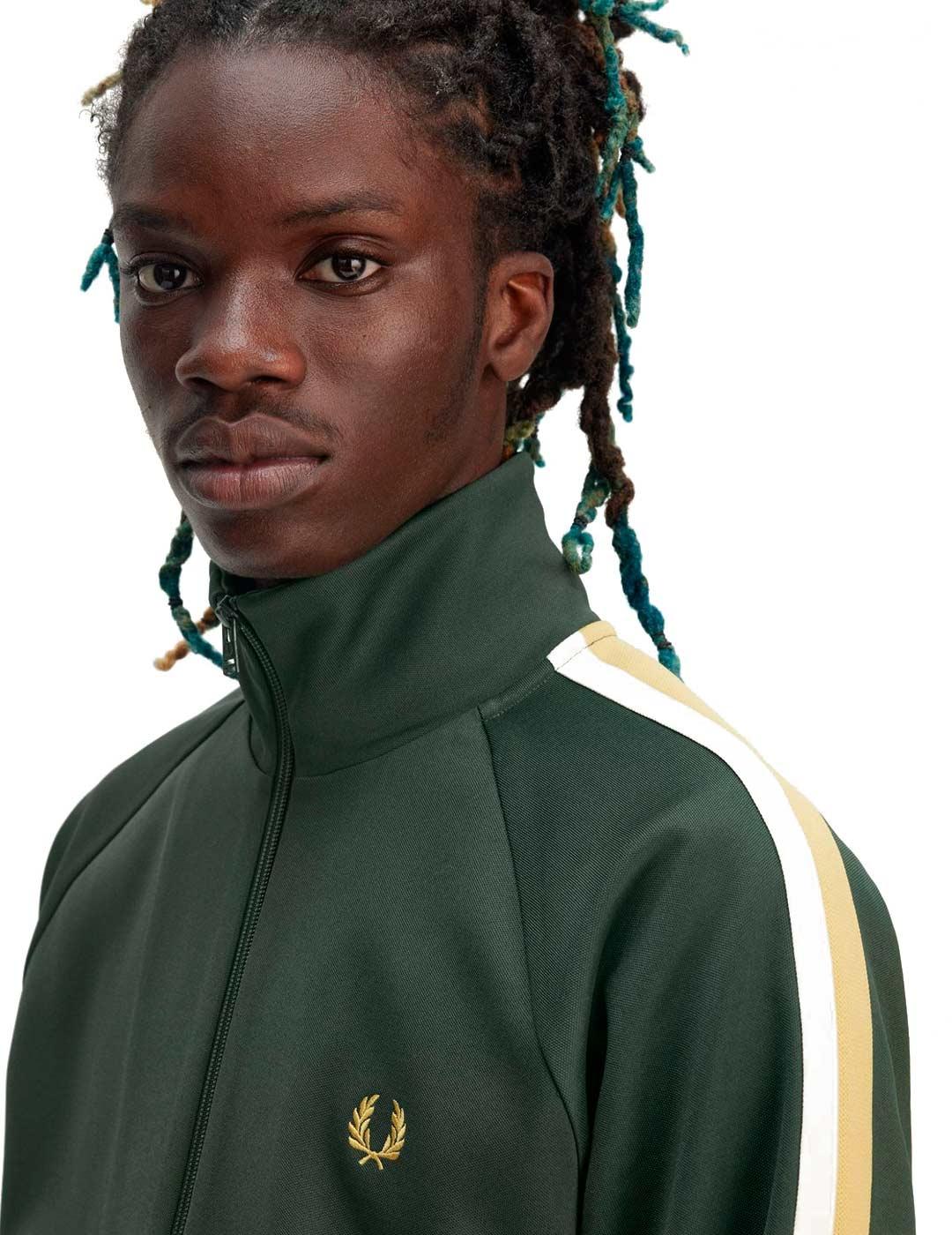 Fred Perry J9045 Chaqueta Hombre Chandal Franjas Verde