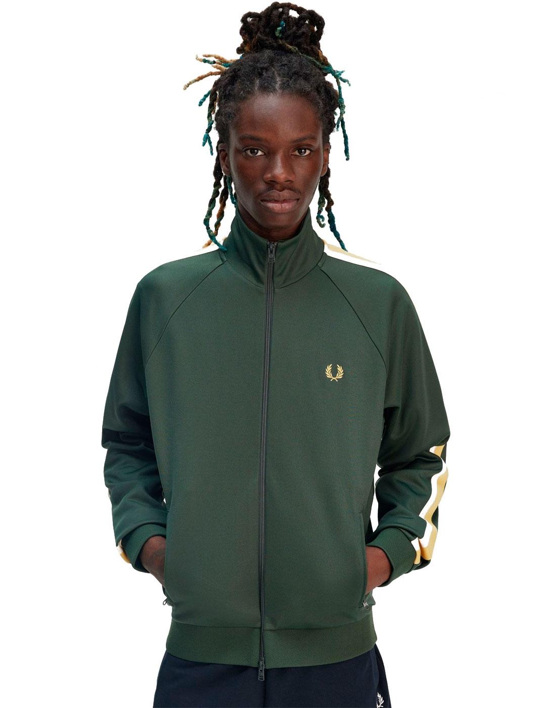 Fred Perry J9045 Chaqueta Hombre Chandal Franjas Verde