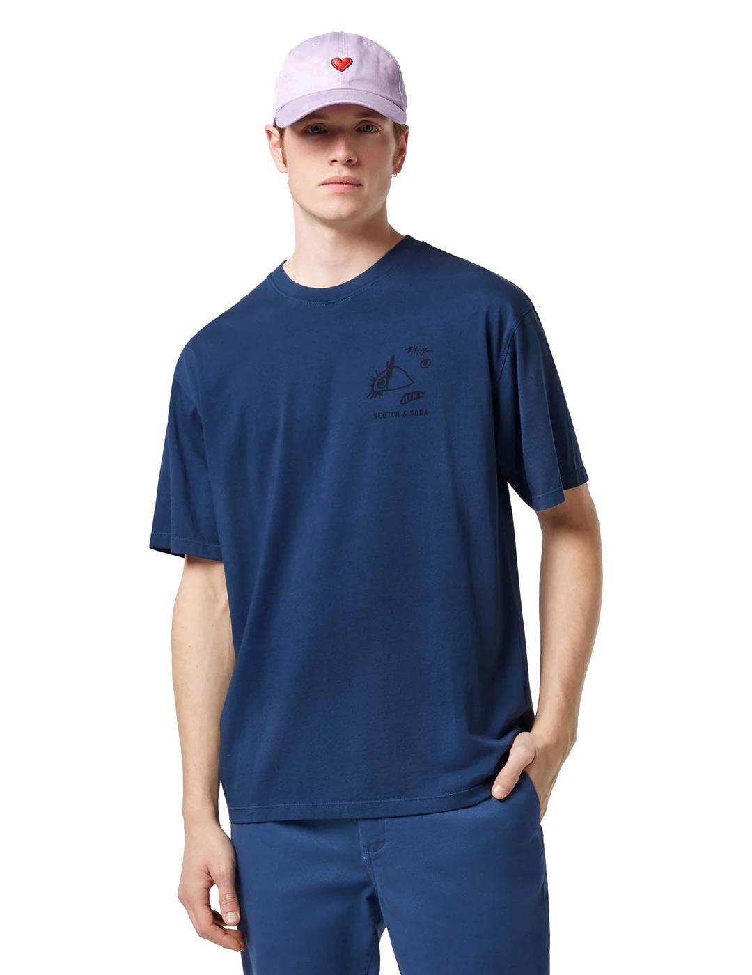 Scotch Soda Printed Artwork Camiseta Hombre Azul