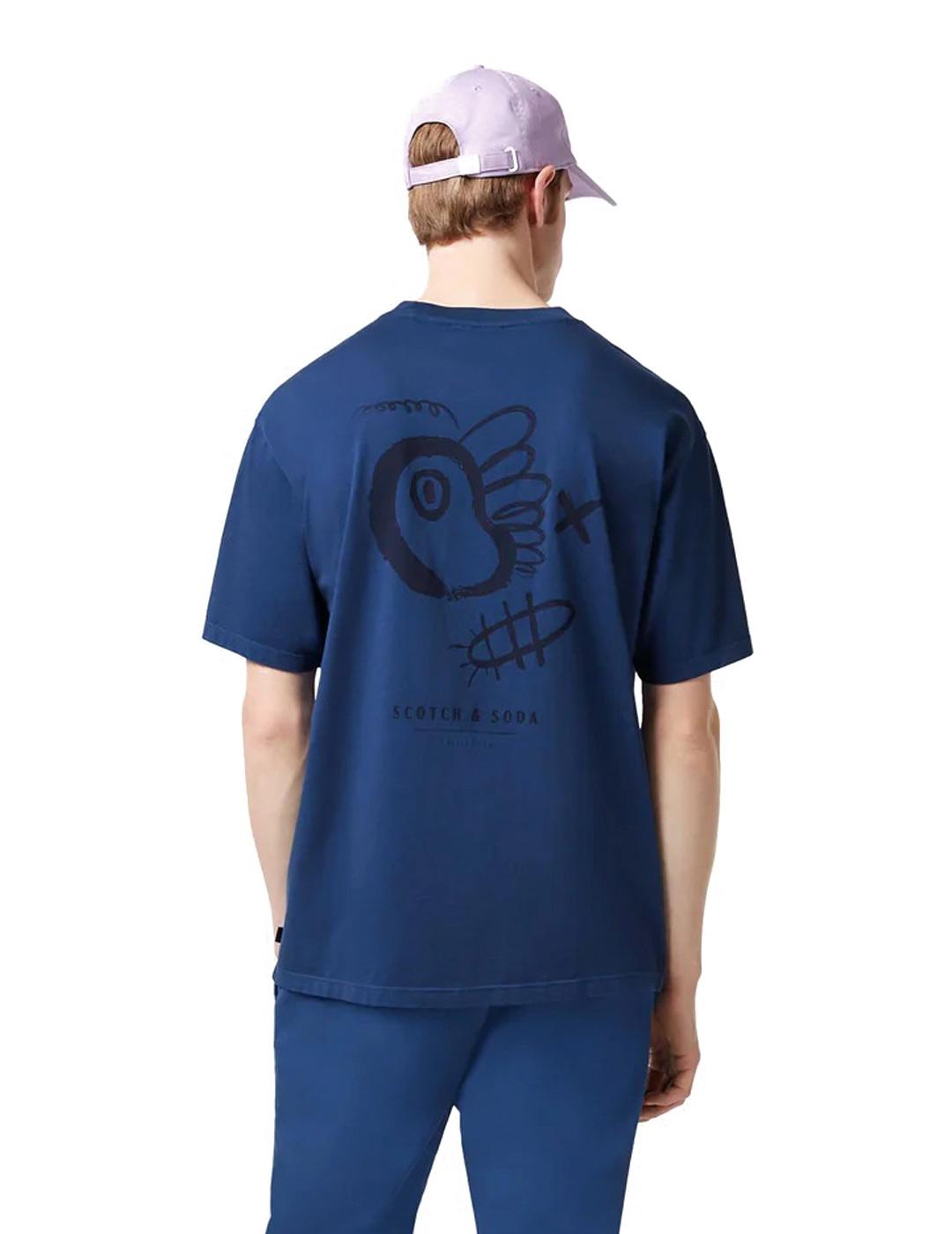 Scotch Soda Printed Artwork Camiseta Hombre Azul