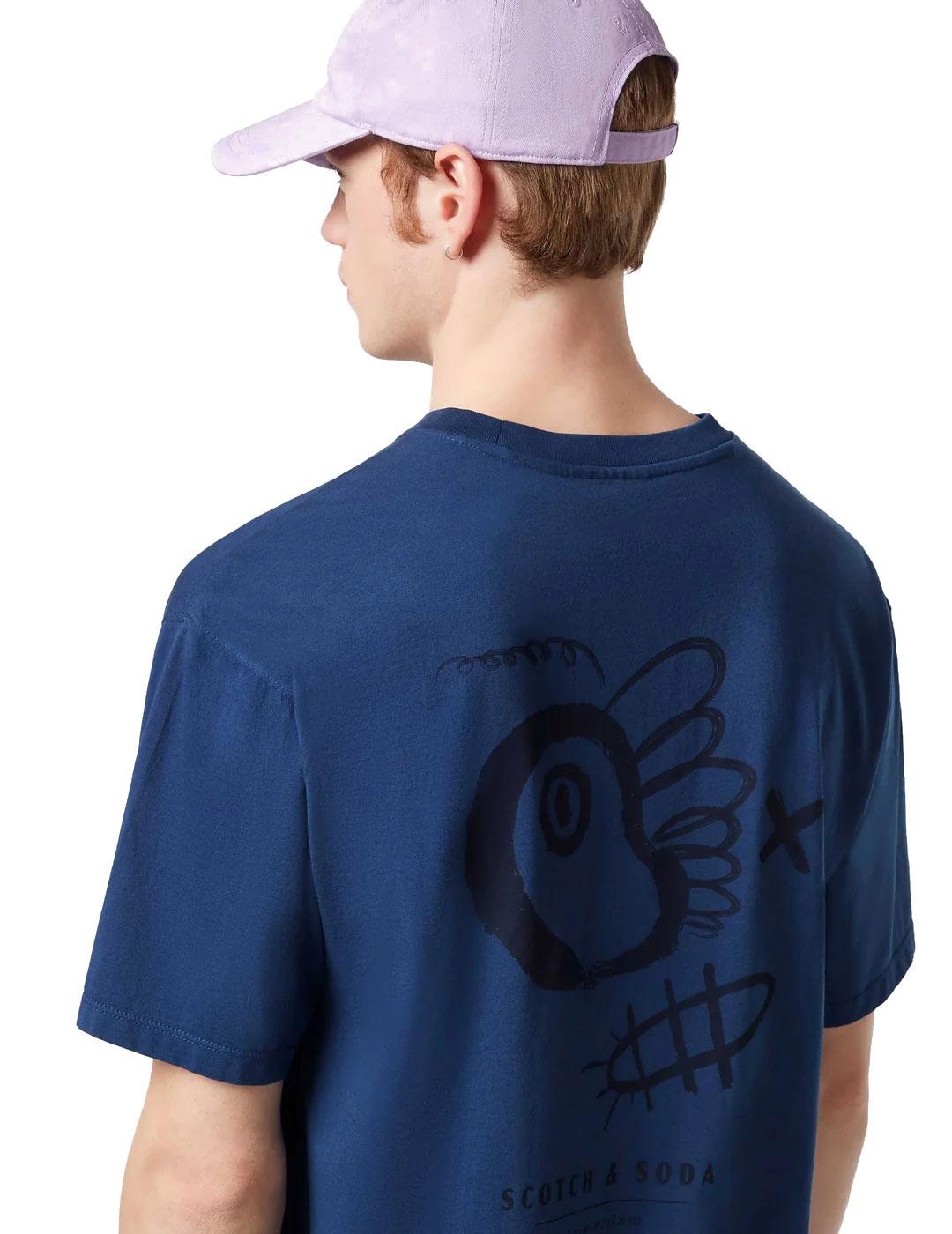 Scotch Soda Printed Artwork Camiseta Hombre Azul